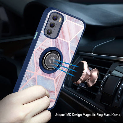 For Motorola Moto G Stylus 4G 2022 Unique Marble Design with Magnetic Ring Kickstand Holder Hybrid TPU Hard PC Armor  Phone Case Cover