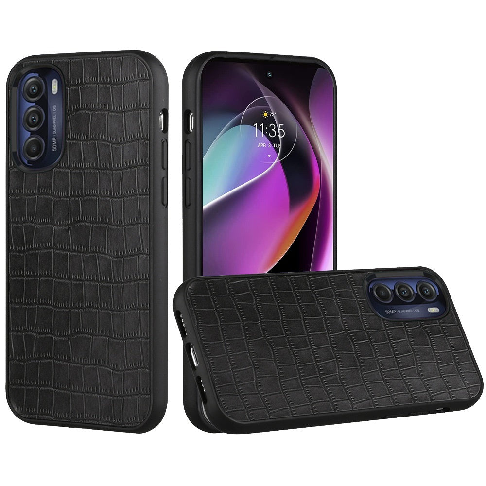For Motorola Moto G 5G 2022 Thin PU Leather Crocodile Design Flip Snap On Hybrid Shockproof TPU PC Hard Shell Durable  Phone Case Cover
