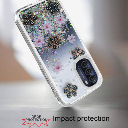For Motorola Moto G Stylus 5G 2022 Floral Stylish Design Glitter Shiny Hybrid Rubber TPU Hard PC Shockproof Armor Slim  Phone Case Cover