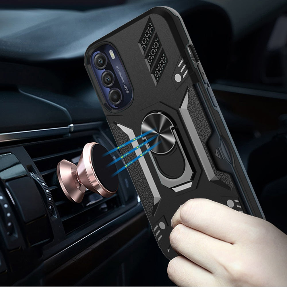 For Motorola Moto G Stylus 5G 2022 Wallet Case Hybrid Ring Stand with Invisible Credit Card Holder Heavy Duty Shockproof  Phone Case Cover