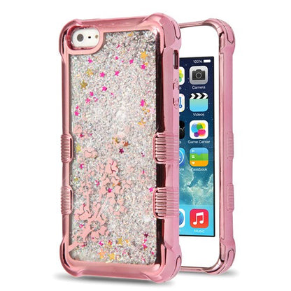 For Apple iPhone 5s/5 / SE Quicksand Liquid Glitter Bling Hybrid Image Flowing Sparkle Protector Skin Spring Flowers Phone Case Cover
