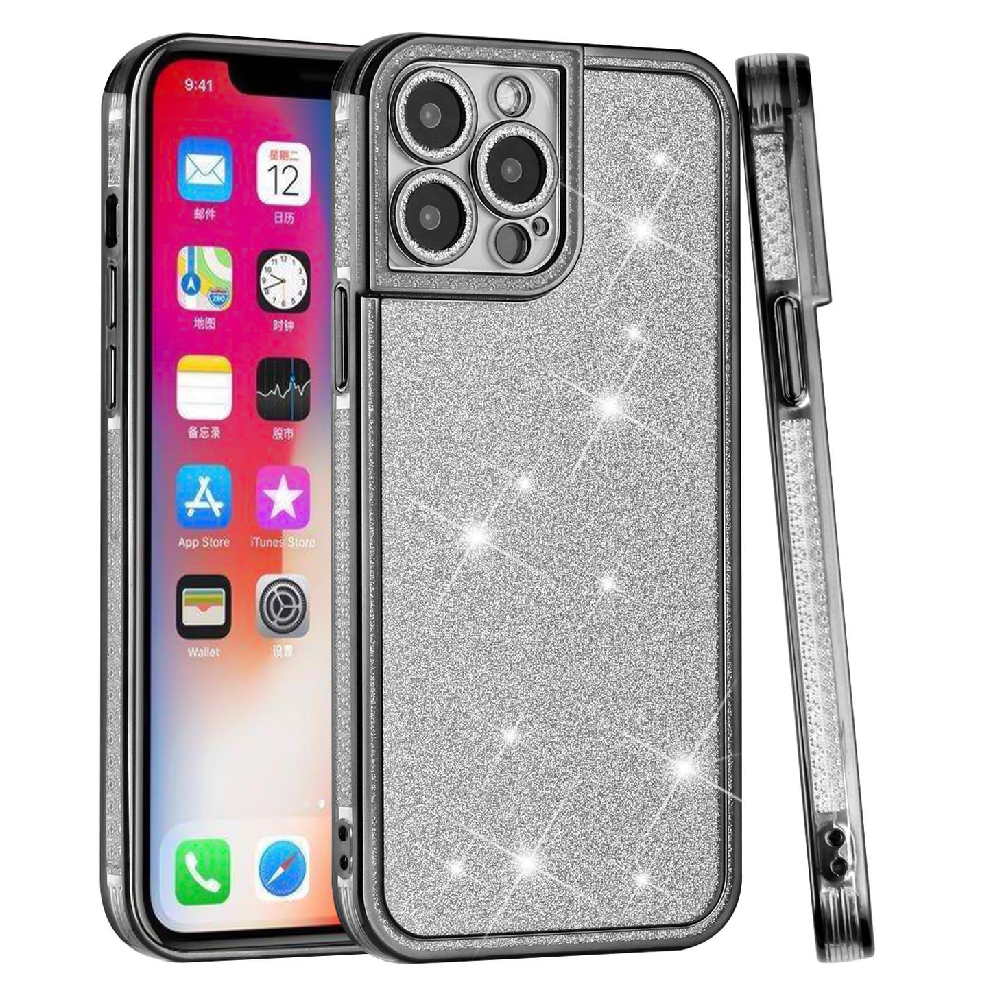 For Apple iPhone 11 (6.1") Luxury Chromed Edge Glitter Star Bling Thick TPU Shiny Bling Protective Frame  Phone Case Cover