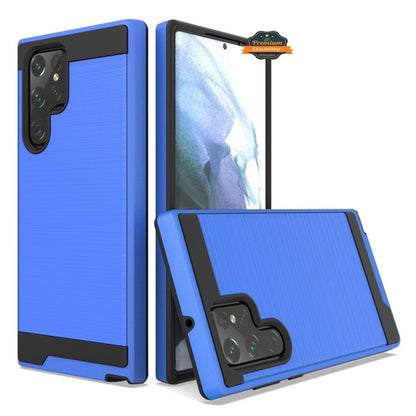 For Samsung Galaxy S22 Ultra Slim Rugged TPU + Hard PC Brushed Texture Hybrid Dual Layer Defender Armor Shock Absorbing  Phone Case Cover