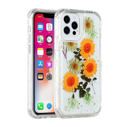 For Apple iPhone 14 (6.1") Sparkle Glitter Floral Epoxy Design Shockproof Hybrid Fashion Bling Rubber TPU Hard  Phone Case Cover