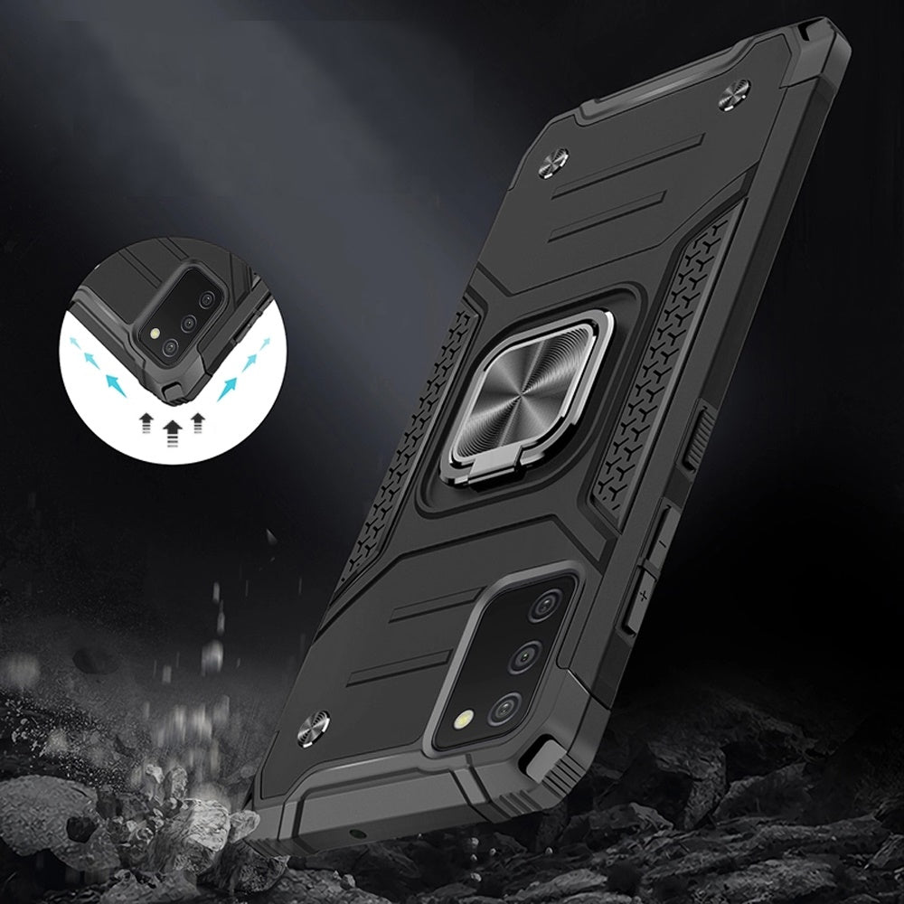 For Samsung Galaxy A03S Armor Hybrid with Ring Holder Kickstand TPU Shockproof Heavy-Duty Durable Rugged Dual Layer  Phone Case Cover