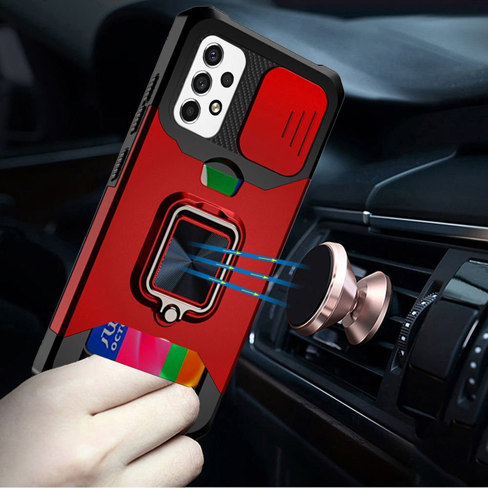 For Samsung Galaxy A23 5G Wallet Case with Ring Stand, Slide Camera Cover & Credit Card Slot Holder, Military Grade Hard  Phone Case Cover