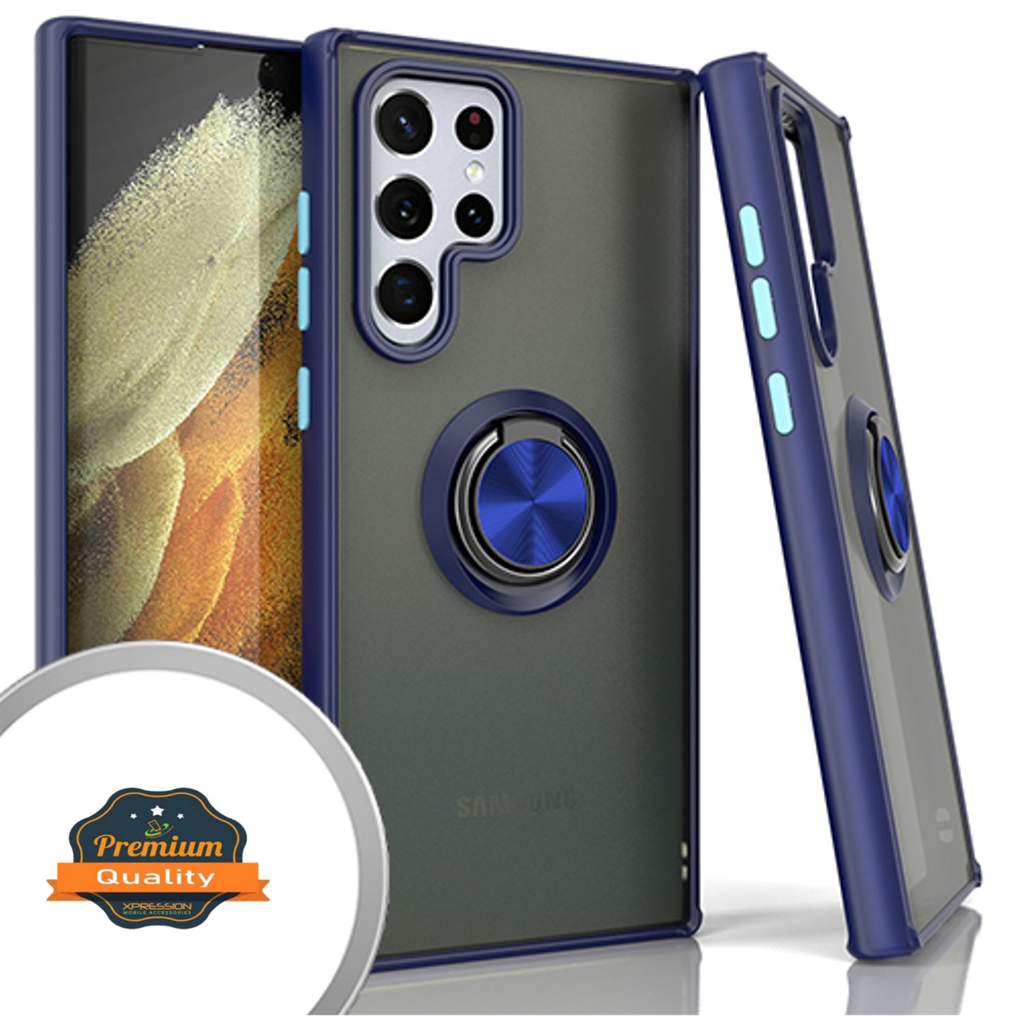 For Samsung Galaxy S22 /Plus Ultra Finger Ring Stand Holder Kickstand Hybrid Frosted Matte Soft TPU Hard PC Frame Shock-Absorption Ultra Thin  Phone Case Cover