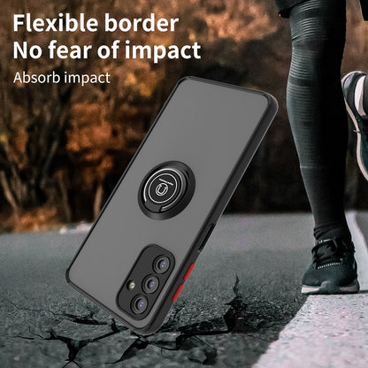 For Samsung Galaxy A13 5G Hybrid Frosted Protector Magnetic Ring Holder Stand Kickstand Heavy Duty Rugged Bumper with Camera Lens Black Phone Case Cover