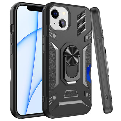 For Apple iPhone 11 (6.1") Wallet Case Hybrid Ring Stand with Invisible Credit Card Holder Heavy Duty Slim Rugged Hard Black Phone Case Cover