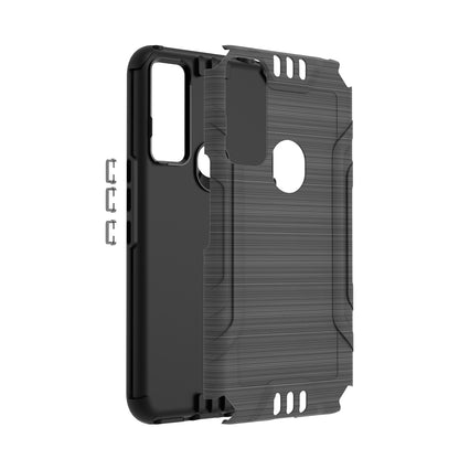For TCL 4X (T601DL) Hybrid Dual Layer Slim Defender Armor Tuff Metallic Brush Texture Finishing Shockproof Hard PC + Soft TPU Rubber  Phone Case Cover