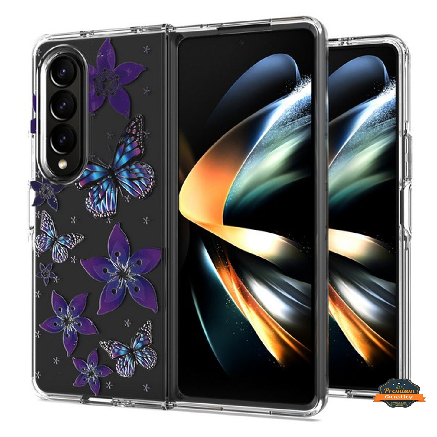 For Samsung Galaxy Z Fold 4 5G Hybrid Trendy Image Patterns Design Transparent Hard Back Shockproof TPU Rubber  Phone Case Cover