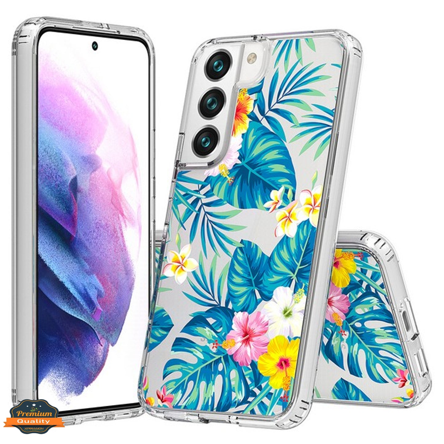 For Samsung Galaxy S22 Ultra Floral Patterns Design Transparent TPU Silicone Shock Absorption Bumper Slim Hard Back  Phone Case Cover