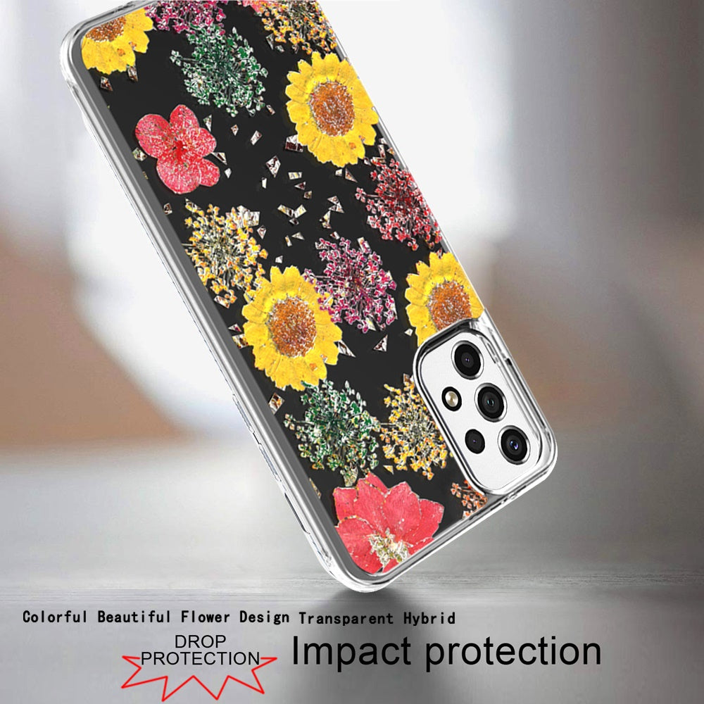 For Samsung Galaxy A33 5G Glitter Floral Print Pattern Clear Design Shockproof Hybrid Fashion Sparkle Rubber TPU Bumper  Phone Case Cover