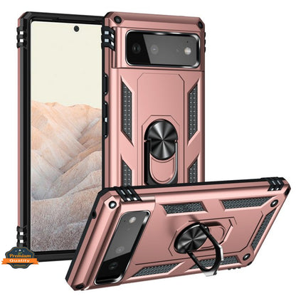 For Google Pixel 7 Pro Shockproof Hybrid Dual Layer PC + TPU with Ring Stand Metal Kickstand Heavy Duty Armor Shell  Phone Case Cover