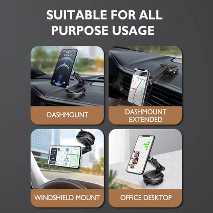 Universal Magnetic Dashboard & Windshield Phone Holder Car Mount with Telescopic Arm 360° Rotation & Quick Lock Release Universal Stand [Black]