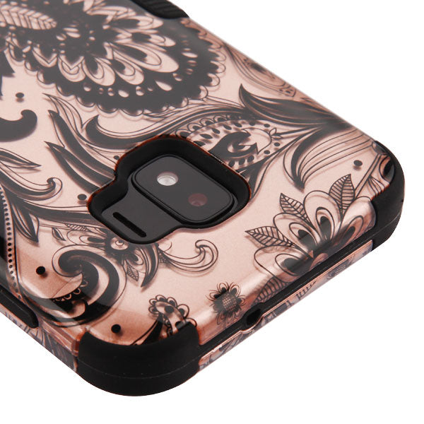 For Samsung Galaxy J2 /J2 Core/J2 Dash/J2 Pure Hybrid Three Layer Hard PC Shockproof Heavy Duty TPU Rubber Anti-Drop Phoenix Flower Phone Case Cover