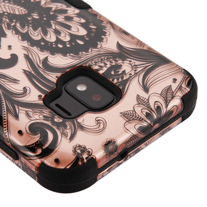 For Samsung Galaxy J2 /J2 Core/J2 Dash/J2 Pure Hybrid Three Layer Hard PC Shockproof Heavy Duty TPU Rubber Anti-Drop Phoenix Flower Phone Case Cover