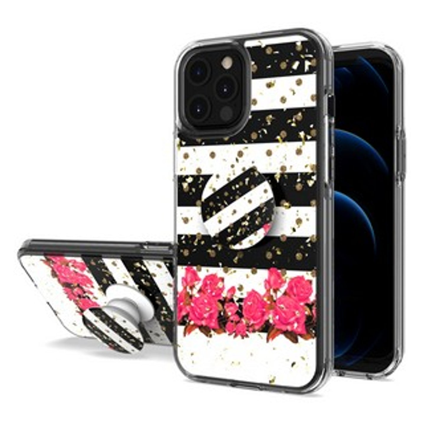 For Samsung Galaxy S22 Elegant Pattern Design Bling Glitter Hybrid Cases with Ring Stand Pop Up Finger Holder Kickstand  Phone Case Cover