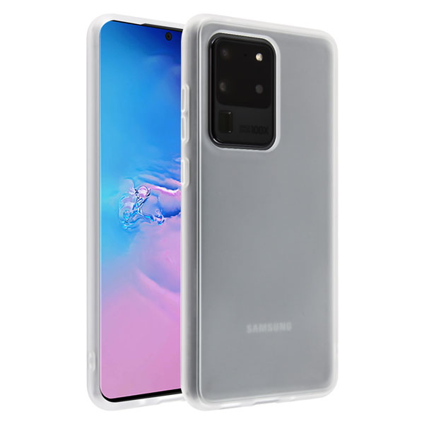 For Samsung Galaxy S20 Ultra (6.9) Slim Fit Hybrid Transparent Rubber Gummy Hard PC Soft Silicone Protective Semi White Phone Case Cover