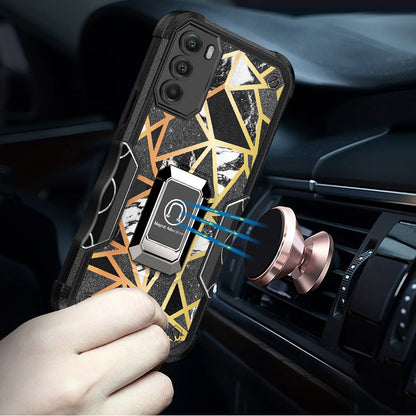 For Motorola Moto G Stylus 5G 2022 Marble IMD Design Hybrid Magnetic Ring Stand Kickstand Heavy Duty Shockproof  Phone Case Cover