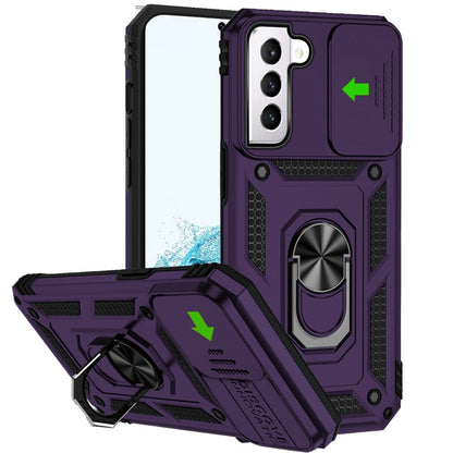 For Samsung Galaxy S22 Ultra Hybrid Case with Stand, Camera Lens Protection & 360° Rotate Ring, Shockproof, Soft Bumper Purple Phone Case Cover
