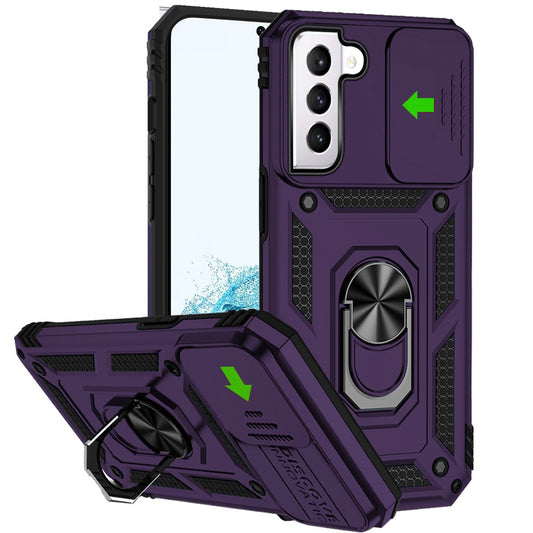 For Samsung Galaxy S22 Ultra Hybrid Case with Stand, Camera Lens Protection & 360° Rotate Ring, Shockproof, Soft Bumper Purple Phone Case Cover