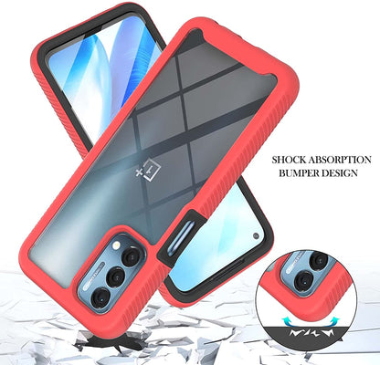 For TCL Stylus 5G Full Body Frame Armor Slim Hybrid Double Layer Hard PC + TPU Transparent Back Rugged Shockproof Clear / Pink Phone Case Cover