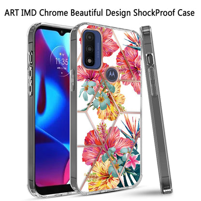 For Motorola Moto G Pure Fashion Art Floral IMD Design Beautiful Flower Pattern Hybrid Hard PC Rubber TPU Slim Hard Back  Phone Case Cover