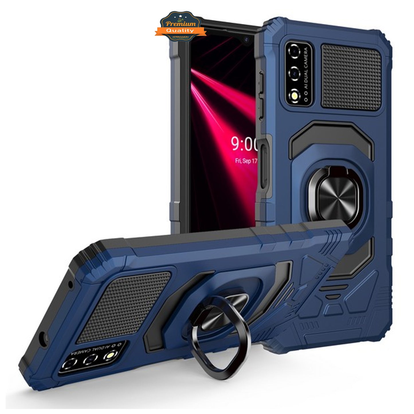 For TCL REVVL V 2021 4G Hybrid Magnetic Car Mount 360° Rotating Ring Kickstand Stand Holder Armor Protective [Military Grade]  Phone Case Cover