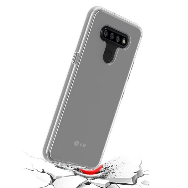 For LG K51 / Reflect Slim Fit Hybrid Transparent Rubber Gummy Hard PC Soft Silicone Protective Semi White Phone Case Cover