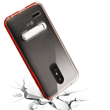 For LG K10 (2018)/K30 (X410)/Premier Pro/Harmony 2/Phonenix Plus Clear Hybrid Armor Rubber Hard TPU with Stand Red Clear Phone Case Cover