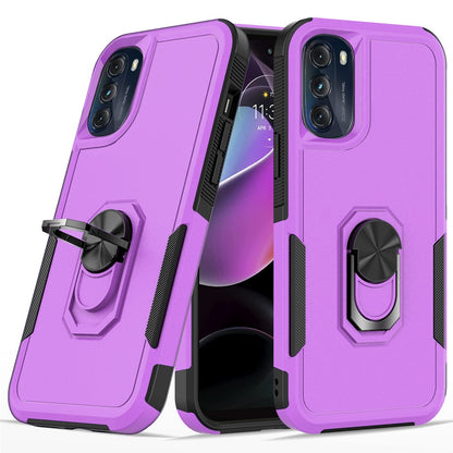 For Motorola Moto G 5G 2022 Hybrid Rugged Hard Drop-Proof 3 Layer Protection Military Grade Armor with Metal Ring Stand  Phone Case Cover