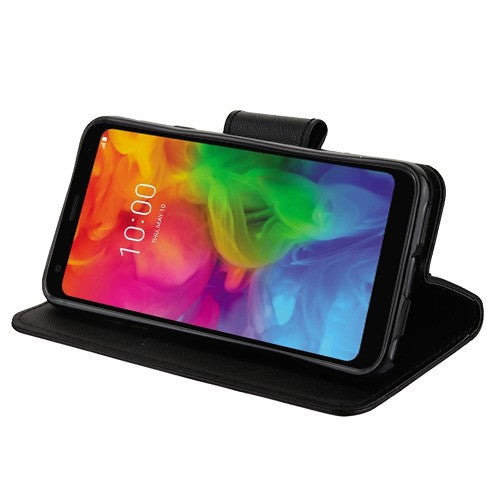 For LG Q7, LG Q7+ PU Leather Wallet with Credit Card Holder Storage Folio Flip Pouch Stand Black Phone Case Cover