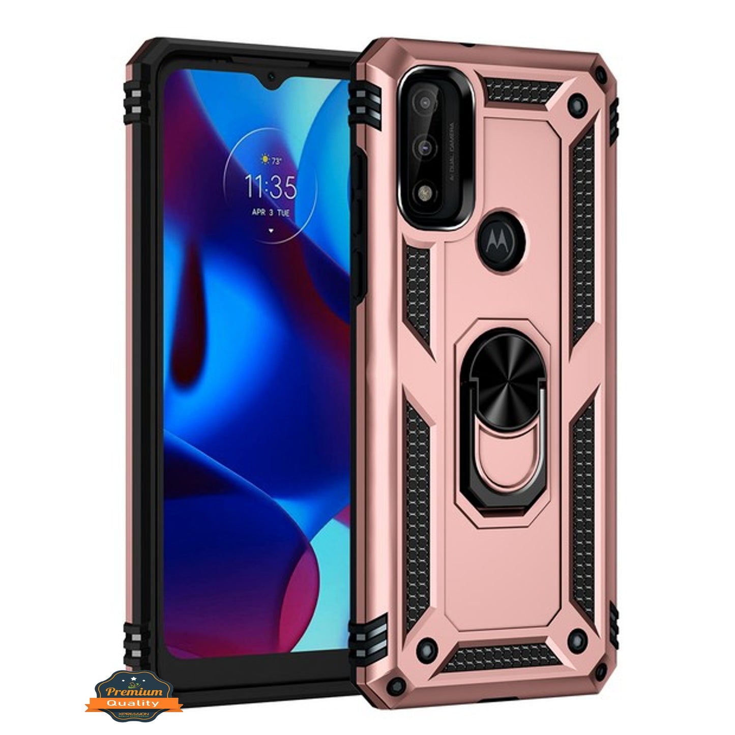 For Motorola Moto G Pure Shockproof Hybrid Dual Layer PC + TPU with Ring Stand Metal Kickstand Heavy Duty Armor Shell  Phone Case Cover