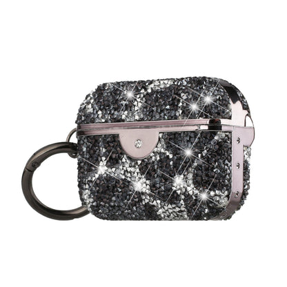 For Apple AirPods 3 (2021) Leopard Design Sparkly Diamond Shockproof Bling Rhinestone Glitter with Hook Hard Carrying  Phone Case Cover
