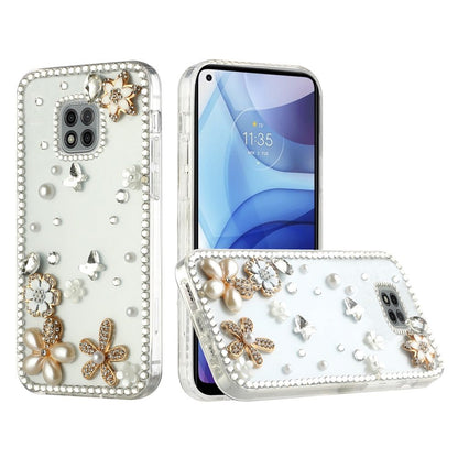 For Samsung Galaxy S21 Ultra Bling Clear Crystal 3D Full Diamonds Luxury Sparkle Rhinestone Hybrid Protective White Flower Butterfly Phone Case Cover