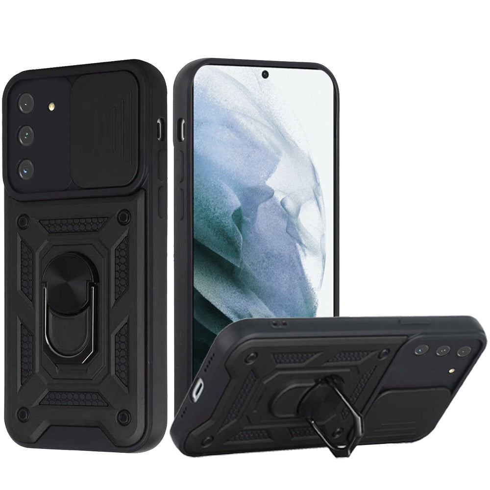 For Samsung Galaxy S22 /Plus Ultra Hybrid Cases with Slide Camera Lens Cover and Ring Holder Kickstand Rugged Dual Layer Heavy Duty  Phone Case Cover