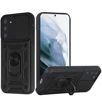 For Samsung Galaxy S22 /Plus Ultra Hybrid Cases with Slide Camera Lens Cover and Ring Holder Kickstand Rugged Dual Layer Heavy Duty  Phone Case Cover