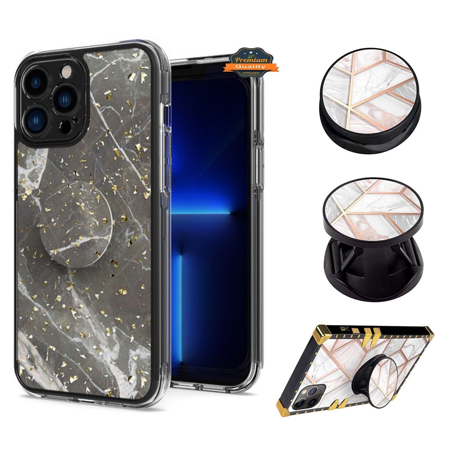 For Apple iPhone 13 /13 Mini/ 13 Pro/ 13 Pro Max Elegant Pattern Design Bling Glitter Hybrid Cases with Ring Stand Pop Up Finger Holder Kickstand  Phone Case Cover