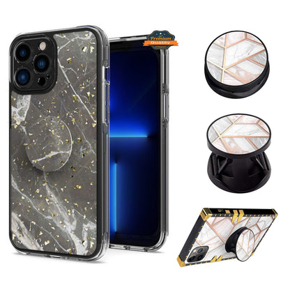 For Apple iPhone 13 /13 Mini/ 13 Pro/ 13 Pro Max Elegant Pattern Design Bling Glitter Hybrid Cases with Ring Stand Pop Up Finger Holder Kickstand  Phone Case Cover