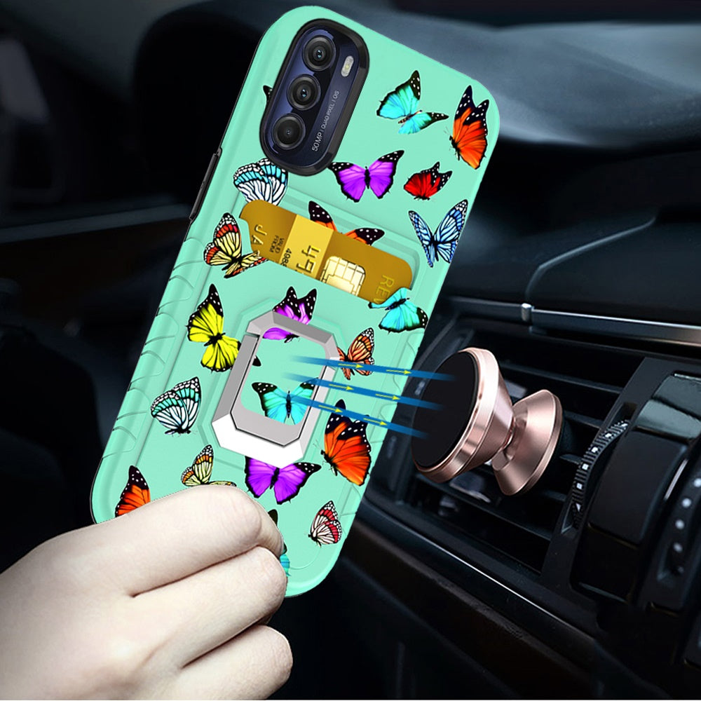 For Motorola Moto G Stylus 5G 2022 Stylish Wallet Case with Credit Card Holder & Magnetic Kickstand Ring Hybrid Armor  Phone Case Cover