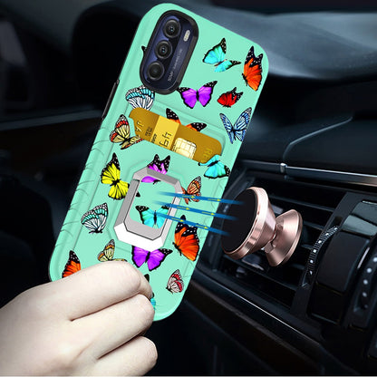 For Motorola Moto G Stylus 5G 2022 Stylish Wallet Case with Credit Card Holder & Magnetic Kickstand Ring Hybrid Armor  Phone Case Cover