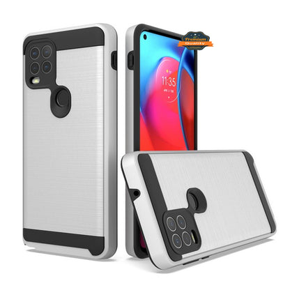 For Motorola Moto G Stylus 5G 2021 Slim Rugged TPU + Hard PC Brushed Metal Texture Hybrid Dual Layer Defender Armor Shock Absorbing  Phone Case Cover