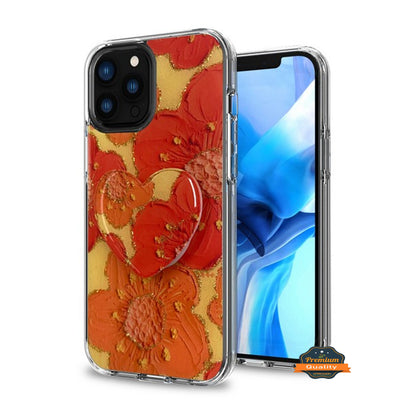 For Apple iPhone 13 /Pro Max Mini Elegant Pattern Design Bling Glitter Hybrid Cases with Ring Stand Pop Up Finger Holder Kickstand  Phone Case Cover