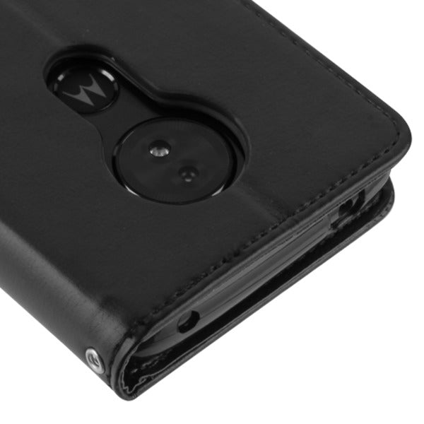 For Motorola Moto G6 Play /Moto E5/Moto G6 Forge PU Leather Wallet with Credit Card Holder Storage Folio Flip Pouch Stand Black Phone Case Cover