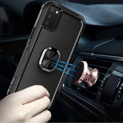 For Samsung Galaxy A03S Heavy Duty 3in1 Magnetic Ring Kickstand Stand Hybrid Shockproof Military-Grade Drop Protection Black Phone Case Cover
