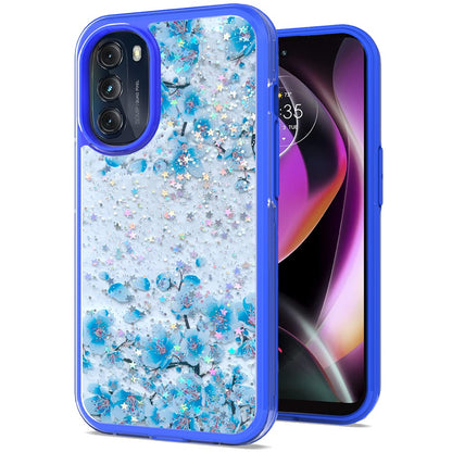 For Motorola Moto G 5G 2022 Sakura Spring Flowers Design Colorful Frame Hybrid Rubber TPU Hard PC Shockproof Slim  Phone Case Cover