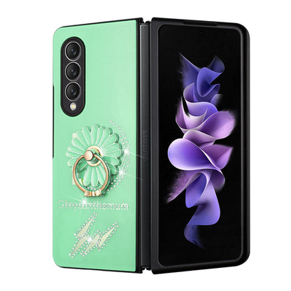 For Samsung Galaxy Z Fold 3 5G Diamond Bling Sparkly Glitter Ornaments Engraving Hybrid with Ring Stand Holder Fashion  Phone Case Cover