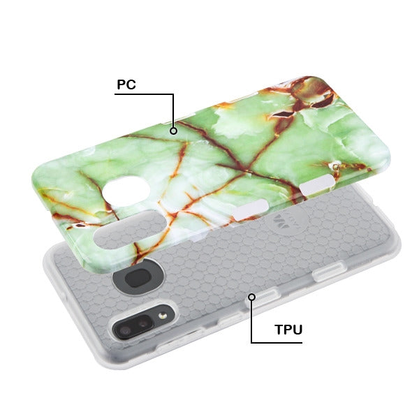 For Samsung Galaxy A20 Slim Hybrid Dual Layer Shockproof Hard TPU Graphic Fashion Design Green Marble Phone Case Cover