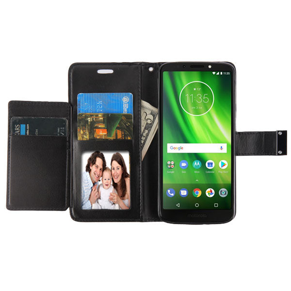 For Motorola Moto G6 Play /Moto E5/Moto G6 Forge PU Leather Wallet with Credit Card Holder Storage Folio Flip Pouch Stand Black Phone Case Cover